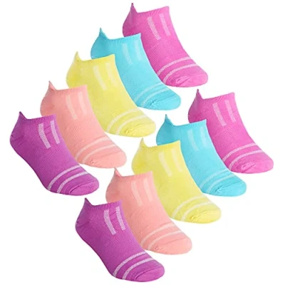 Image of Metzuyan 10 Pairs Girls Childrens Kids Socks Trainer Liner Low Cut Ankle Arch Support Size Purple 4 5.5