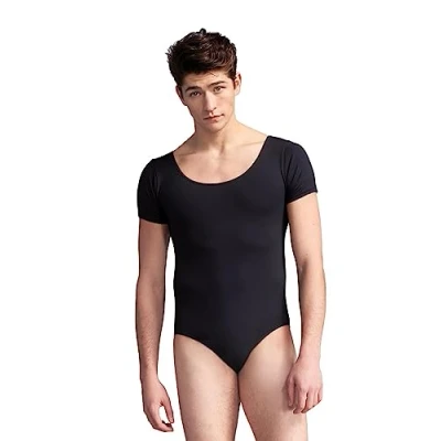 Image of Capezio Men&#039;s Tactel Short Sleeve Leotard, Black, Large