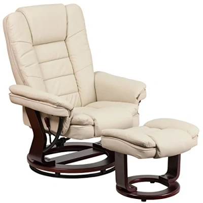 Image of Flash Furniture Swivel Recliner &amp; Ottoman, Leather, Beige, Set of 1