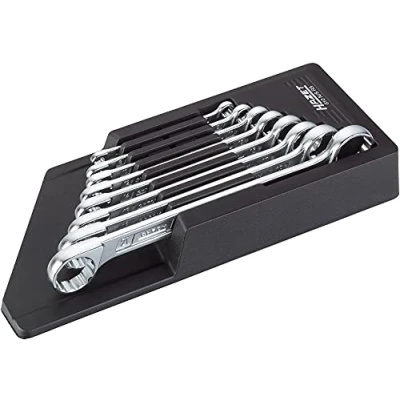 Image of HAZET 610N/8RS 12 Point Traction Profile Polished Head Double Box End Wrench Set Chrome Plated