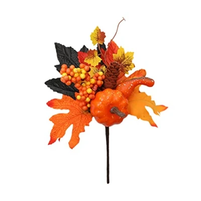 Image of HGUIM 6PCS Artificial Maple Leaves Branches with Pumpkin Fall Berry Stems Autumn Floral Picks for DIY Wreath Garland Vase Arrangment Thanksgiving Festival