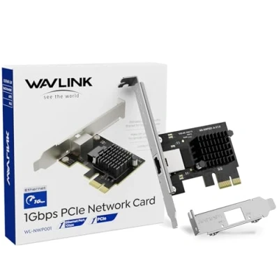 Image of WAVLINK 1G Base T PCIe Network Card, 1000/100/10Mbps PCI Express Ethernet Adapter with RTL8111H, NIC for Windows 11/10/8/8.1/7/XP/Vista &amp; Linux Low Profile Bracket