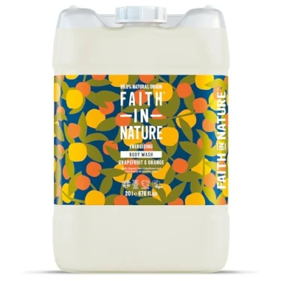Image of Faith In Nature Natural Grapefruit &amp; Orange Body Wash, Energising Shower Gel, Vegan Cruelty Free, No SLS or Parabens, 20L Bulk Buy Refill Pack