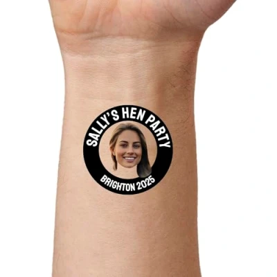 Image of Custom Temporary Tattoos, Tattoo, Black Circle with Your Face, Party Accessory, Stag Dos, Hen Parties. Birthdays, Favours, Events Tattoo (12 Tattoos)