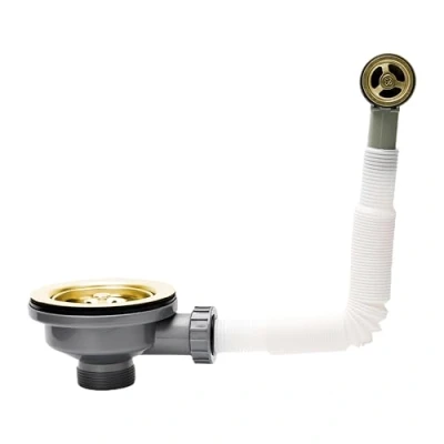 Image of SopimusZ Polished Gold Finish Kitchen Sink Basket Strainer Waste, Round Overflow,Kitchen Waste Kit
