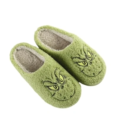 Image of ENIXWH Grinch Slippers Christmas Happy for Women Men Funny Plush Winter Warm Fluffy Slippers, White, 7/8 UK