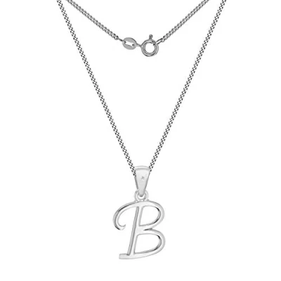 Image of Tuscany Silver Women&#039;s Sterling Rhodium Plated Diamond Initial &#039;B&#039; Pendant on Curb Chain of 46cm/18&quot;