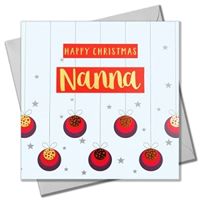 Image of Christmas Card, Nanna Baubles and Stars, text foiled in shiny gold