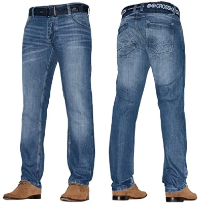 Image of Mens &#039;Frinced&#039; Classic Straight Leg Stretch Jeans Fashion Regular Fit Stylish Branded Denim by JeanBase Stonewash (Non Stretch) 32W X 34L