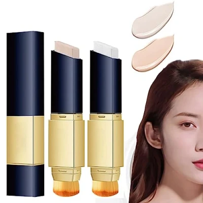 Image of Double Sided Concealer with Brush, 2 In 1 White Foundation Stick, Makeup Brushes, Korean Brush Stick (Ivory+Nude)