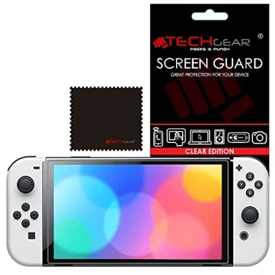Image of TECHGEAR Switch OLED Screen Protector, CLEAR LCD Protector Guard Cover with Cleaning Cloth &amp; Applicator Card Compatible for Nintendo 7&quot; 2021
