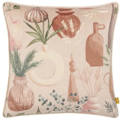 Image of furn. Earthen Velvet Piped Feather Filled Cushion Natural Size 43 cm x