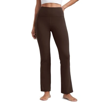 Image of CRZ Yoga Women&#039;s Butterluxe Flared Leggings 29&quot; High Waist Bootleg Trousers Bootcut Soft Casual Pants with Pockets Hot Fudge Brown 10
