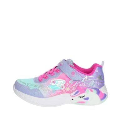 Image of Skechers Unisex Kids Girls Trainers, Lavender Sparkle Mesh Hot Pink Trim, 12 UK