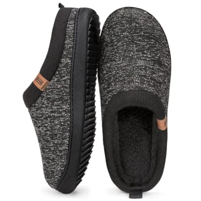 Image of MERRIMAC Men&#039;s slip on Slippers Comfy Memory Foam Non Indoor House Shoes Black,9/10 UK
