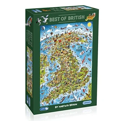 Image of Best of British 1000 Piece Jigsaw Puzzle Map Sustainable for Adults Premium 100% Recycled Board Great Gift Gibsons Games