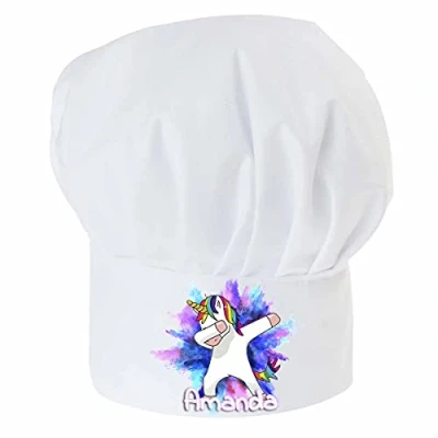 Image of Personalised Chef Hat For children with your name Professional Cooks Hats Baker Home Kitchen School Fully Adjustable Unicornss [099]