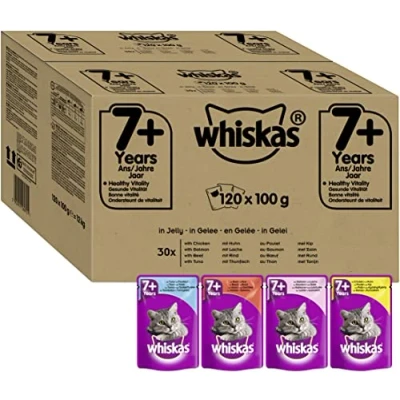 Image of Whiskas Wet Pouches, Fish and Meaty Selection in Jelly, Suitable for Senior Cats Aged 7+, MegaPack (120 x 100 g)