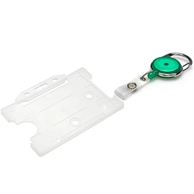 Image of ID Card It Clear Holder and Green Retractable YoYo Security Key Clip Reel