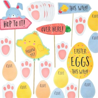 Image of YLAB (2 Pack) Easter Egg Hunt Kit Signs, Bunny Feet and Clues