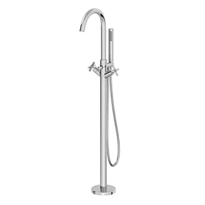 Image of Architeckt® Lattra Bathroom Freestanding Bath Shower Mixer Tap Handset Hose Attachment Round Twin Crosshead Handle for Bathtub Modern, Chrome