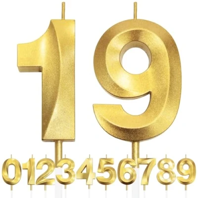Image of 19th Birthday Candle, 3D Design Gold Glitter Number Candles, Cake Topper Decorations, Candle for Party, Wedding Anniversary, Baby Shower, Party Decoration