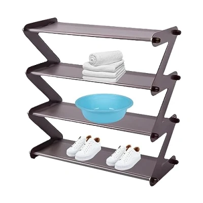Image of Fulenyi 4 Tier Small Shoe Rack,Stackable Organiser Waterproof Sturdy Narrow Shelf, Space saving Lightweight Rack Storage Organizer for Closet Entryway Hallway