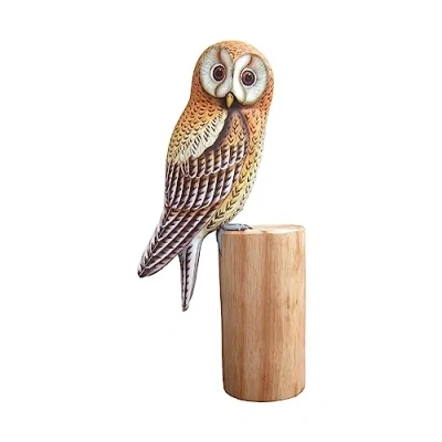 Image of Brave Wings Hand Carved Wooden Owl Barn 33cm High OOAK Ornament Sculpture Figurine Statue Unique Table Decoration Home Decor Gift for Christmas and Birthdays 4195