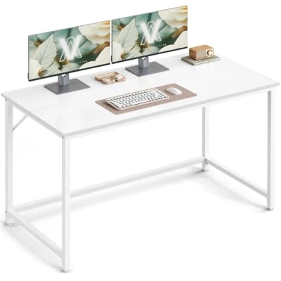 Image of VASAGLE Computer Desk, Small Office Desk and Workstation, Work for Home Office, Study, Bedroom, 60 x 120 76 cm, Modern Style, Metal Frame, Maple White Cloud LWD039W01