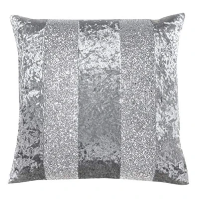 Image of Red Rainbow Luxury Crushed Velvet &amp; Silver Glitter Stripes Sparkle Cushion Cover (Grey Silver, 18&quot; x 18&quot;)