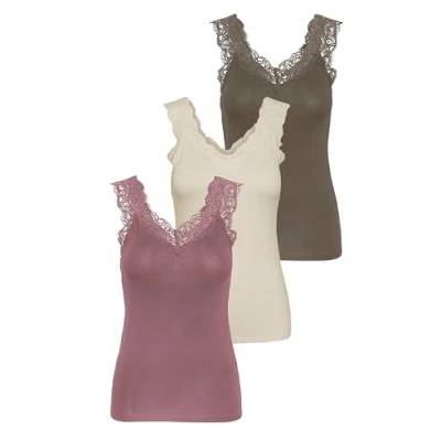 Image of PIECES PCBARBERA Lace Tank TOP Slim fit, 3 Pack, Rose/Birch/Walnut, M (EU)