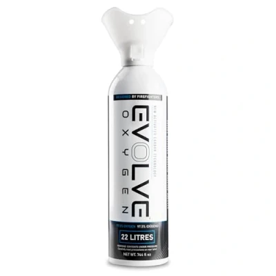 Image of EVOLVE 22 Litre Pure Oxygen Canister with Breathing Cup Portable Can Ideal for Home Use and Outdoor Activities Designed by Firefighters Made in Britain Pack of 1