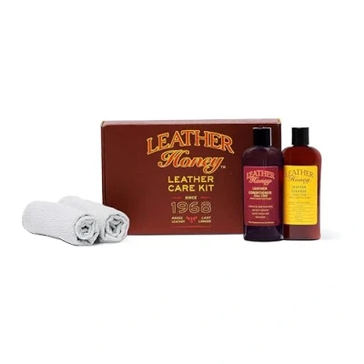 Image of Leather Honey Complete Care Kit Including Conditioner (8 oz), Cleaner oz) and Two Applicator Cloths for use on Apparel, Furniture, Auto Interiors, Shoes, Bags