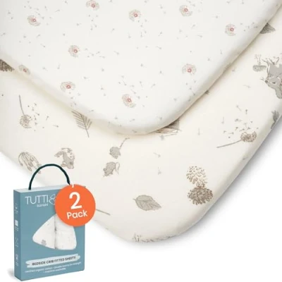 Image of Tutti Bambini Premium Crib Sheets (2 Pack) Soft Bamboo Jersey Next to Me Sheets, Breathable CoZee Double Strength (Cocoon)
