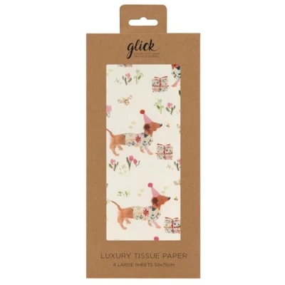 Image of Birthday Sausage Dog Glick 4 Sheets Tissue Wrapping Paper 50 x 75 cm