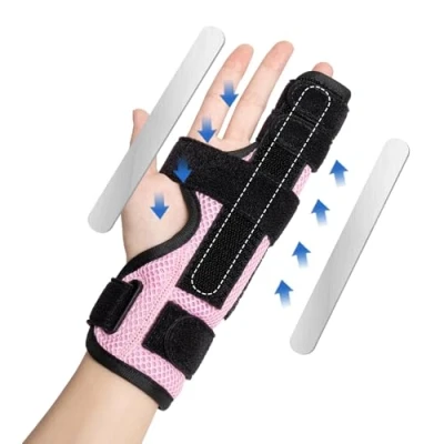 Image of YiYame Pinky Finger Splint, Trigger Splint Pinky, Metal Broken Little Left &amp; Right Hand, Double Support for Arthritis, Sprained, Boxer Finger, Pain Relief, Pink, M