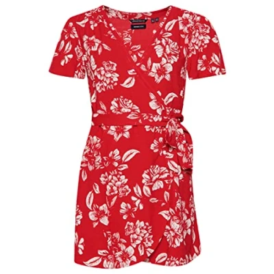 Image of Superdry Women&#039;s Vintage Mini WRAP Dress Casual, Floral Red, L