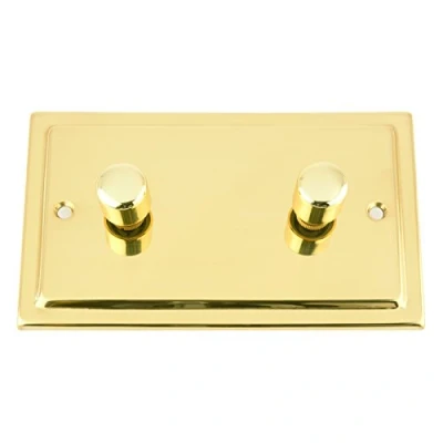 Image of A5 10 Amp Light Dimmer Switch 2 Gang Way 1000W Polished Brass Victorian