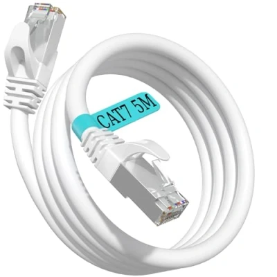 Image of Cat 7 Ethernet Cable 5m, White Internet High Speed Network 600MHz 10Gbps 24AWG Wifi S/FTP Shielded Patch RJ45 LAN Outdoor Wlan for PS5/4 Router Modem