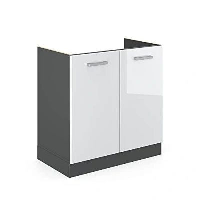 Image of Vicco Sink base cabinet Raul, White High Gloss/Anthracite, 80 cm without worktop