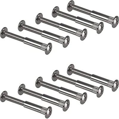 Image of Gedotec Furniture screw V fitting M6 connection Nickel plated steel Wood thickness 4656 mm Cabinet connector, PZ2 cross slot and flat blade 10 pieces