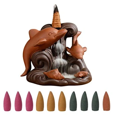 Image of TOPINCN Incense Burner Ornamental Backflow Censer Holder Home Ornament With Dolphin Decor Handicraft Gift
