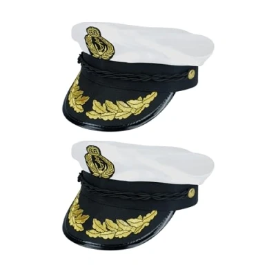 Image of Lizzy 2 x Navy Captain Hat (Adult) Unisex Navy, yacht Boat cap Sea Marine fancy dress Costume Accessory, for Halloween Cosplay