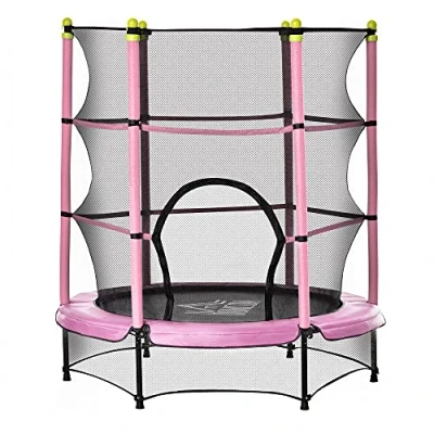 Image of HOMCOM 5.2FT Kids Trampoline with Safety Enclosure, Indoor Outdoor Toddler Trampoline, for Ages 3 10 Years, Pink