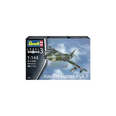 Image of Revell Model Set 63833 Hawker Hunter FGA.9 1:72 Scale Unbuilt/Unpainted Plastic Kit with Contacta Professional Glue, Paintbrush &amp; Selected Aqua Color Paints