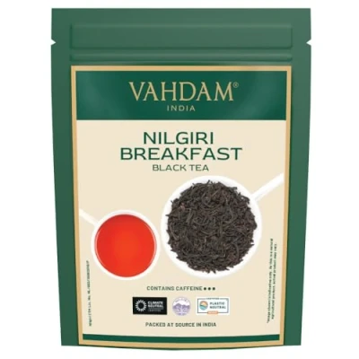 Image of VAHDAM, Nilgiri Breakfast Black Tea (150+ Cups/12oz) ROBUST &amp; FLAVORY Loose Leaf Unblended Single Origin Vacuum Sealed Pack