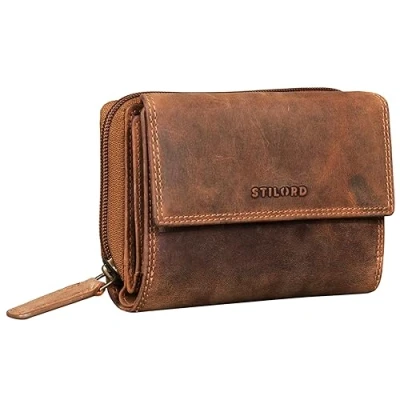 Image of STILORD &#039;Thea&#039; Women&#039;s Purse Leather RFID Wallet Large Vintage with NFC Protection Wallets Zipper in Gift Box Genuine Leather, Colour:Bergamo Brown