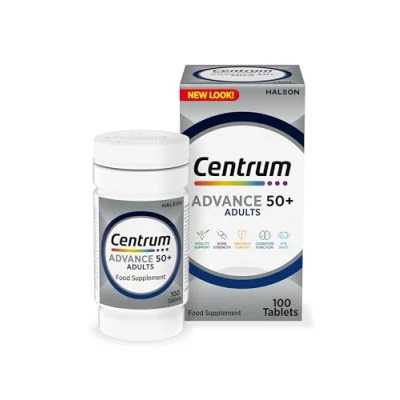 Image of Centrum Advance 50+ Multivitamin Tablets for Men and Women, 100 Tablets, Vitamins with 24 Essential Nutrients, including Vitamin C, D, Zinc (Packaging Tablet colour may vary slightly)
