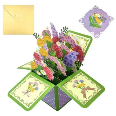 Image of Mothers Day Cards for Mum,Flower Bouquet Pop Up Card,Funny with Happy Mother`s Greeting Card Envelope from Daughter Son Mum Gifts,Birthday