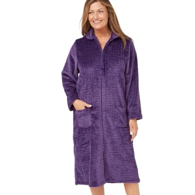 Image of Marlon Dressing Gowns For Women UK Ladies Warm And Cosy Super Soft Fleece Women&#039;s Gown Zip Up Bath Robe Gifts Women, Purple, 12 14